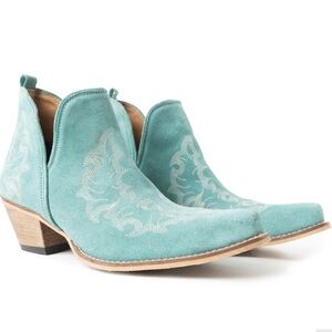 Western Suede Ankle Boots | Sky Blue Embroidered